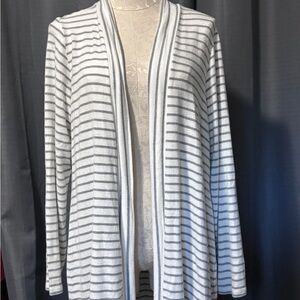 Mix by 41 Hawthorn Barona Brushed Knit Cardigan Grey and White Striped